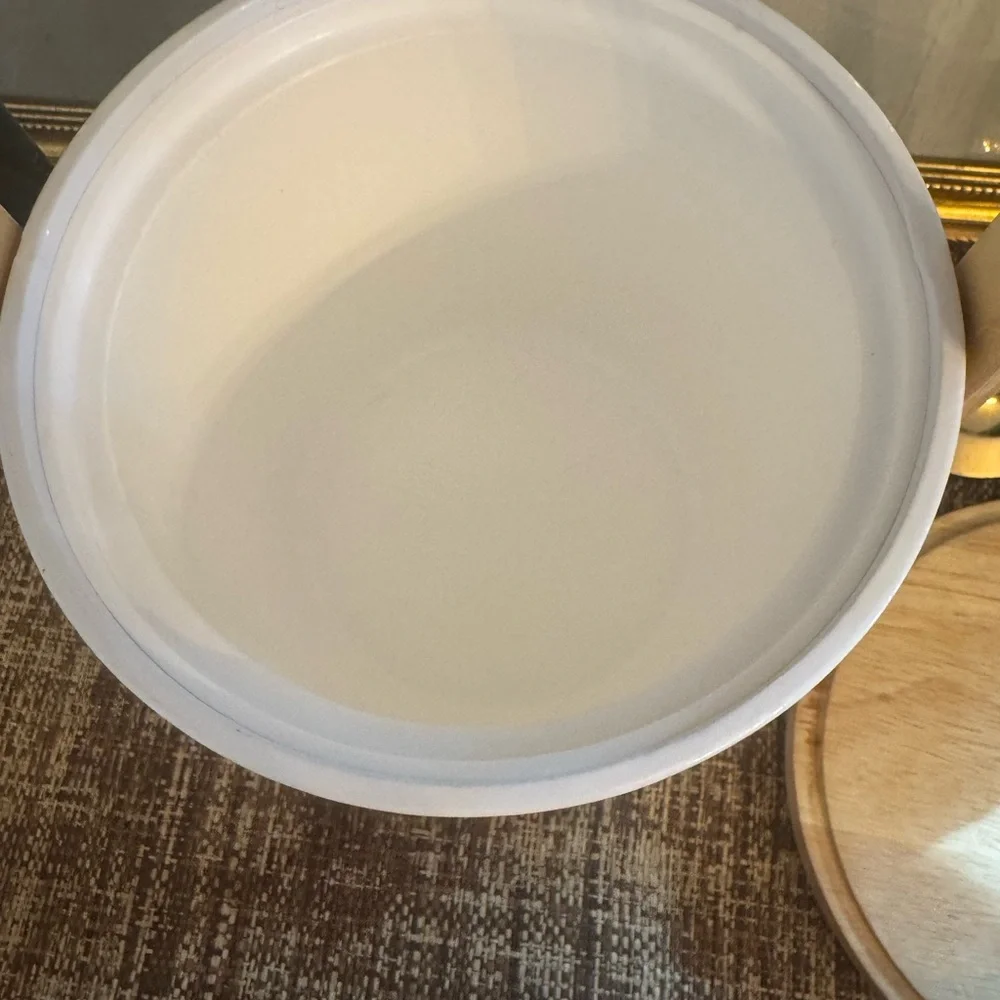 Vintage Georges Briard Mid-Century Modern White Vinyl & Wood Ice Bucket